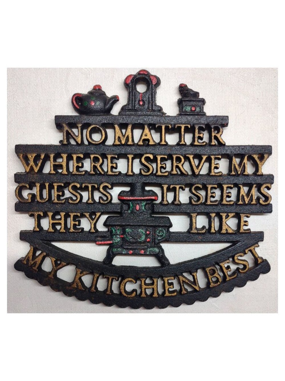 wilton cast iron trivet kitchen saying about guests 26OTOL